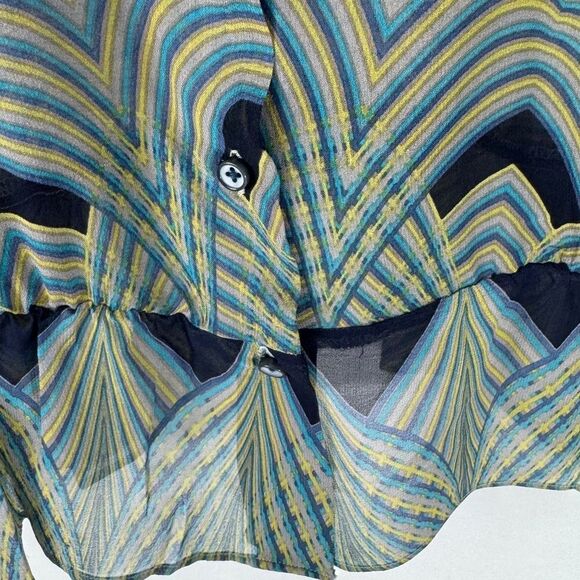 Robert Graham Womens Geometric Blouse Blue Green Button Down Sz M - Picture 5 of 9